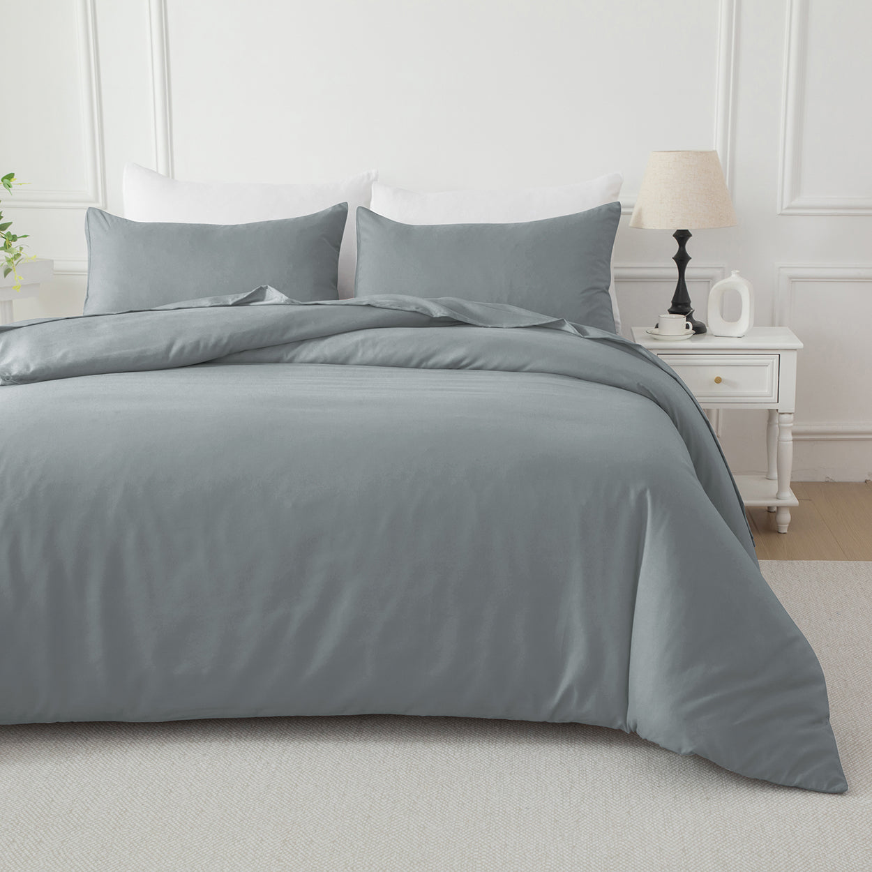 Bellemosa Brushed Microfibre Quilt Cover Set - Quilt Cover & Pillowcases - Charcoal Grey