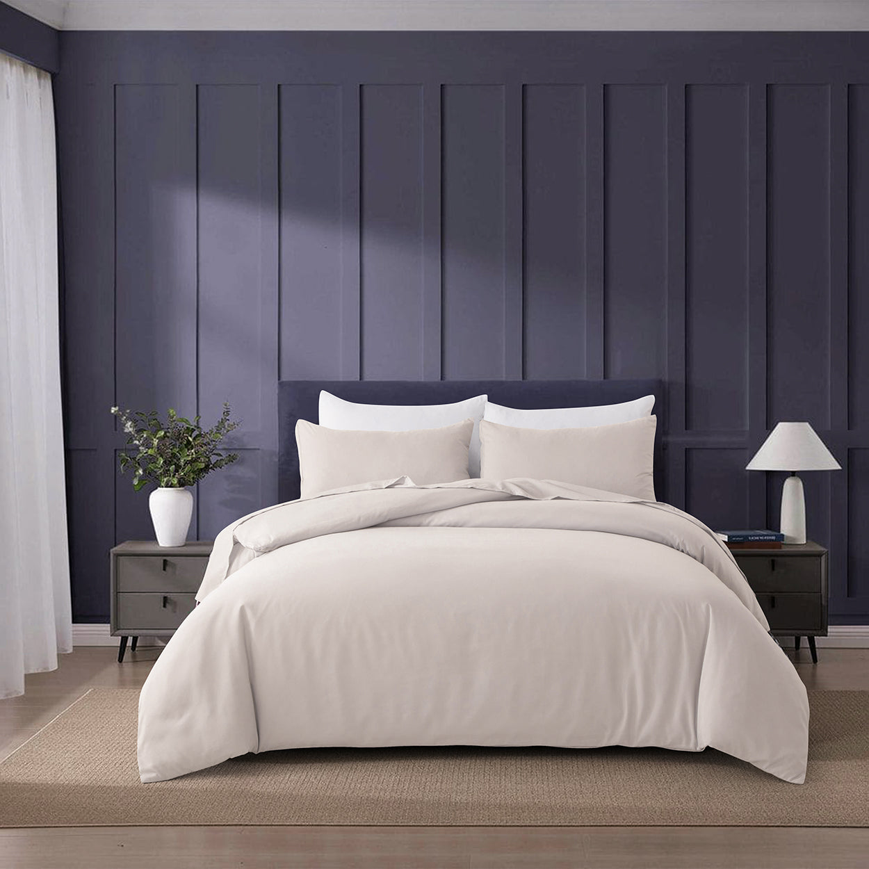 Bellemosa Brushed Microfibre Quilt Cover Set - Quilt Cover & Pillowcases - Natural Beige