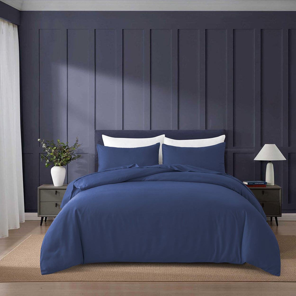Bellemosa Brushed Microfibre Quilt Cover Set - Quilt Cover & Pillowcases - Navy Blue