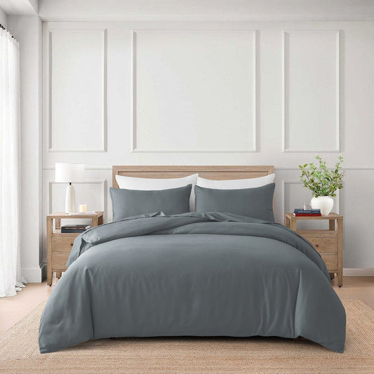 Bellemosa Premium Cotton Quilt Cover Set - Quilt Cover & Pillowcases - Charcoal Grey