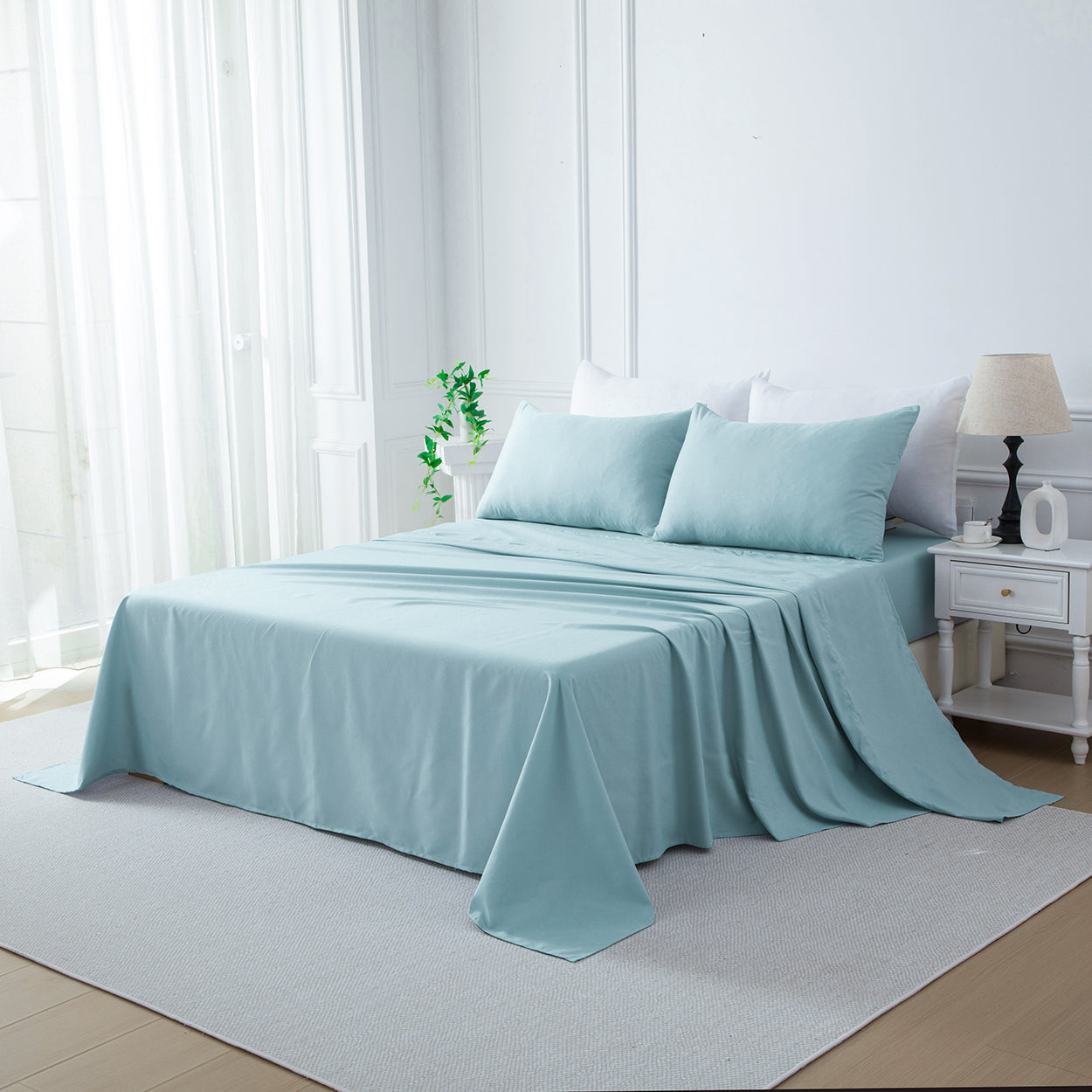 Bellemosa Brushed Microfibre Flat Sheet - Sky Blue