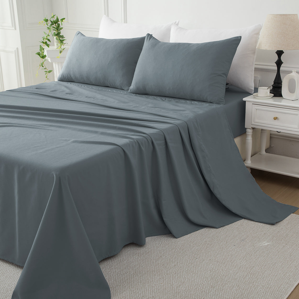 Bellemosa Premium Cotton Flat Sheet- Charcoal Grey