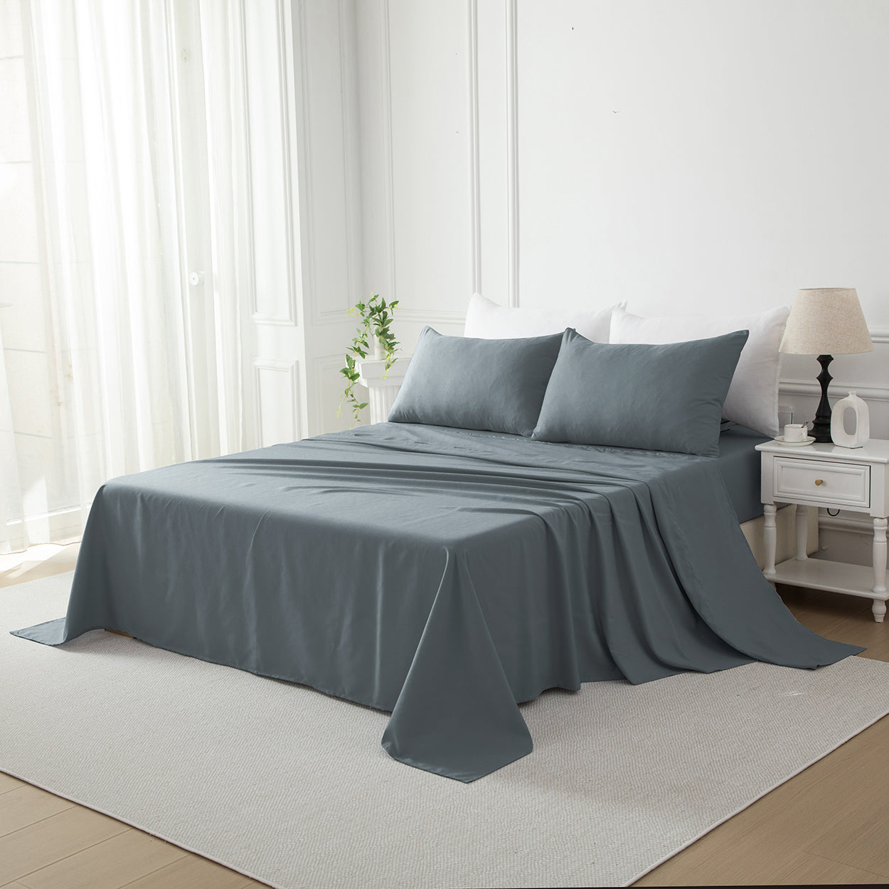Bellemosa Premium Cotton Flat Sheet- Charcoal Grey