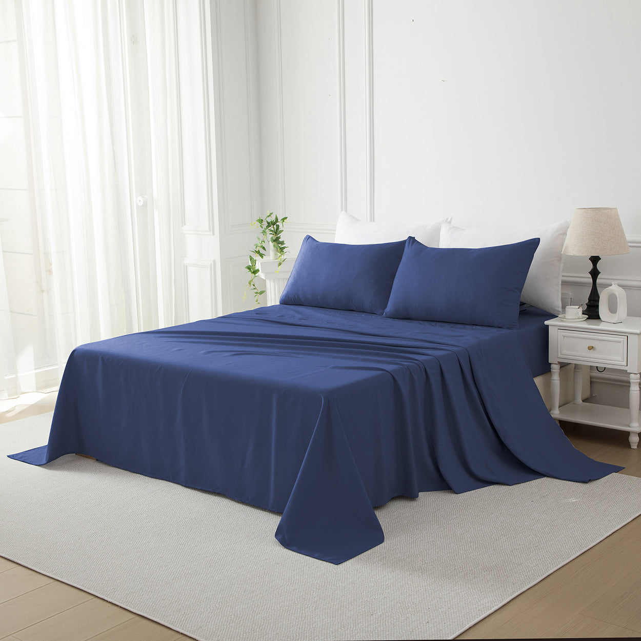 Bellemosa Brushed Microfibre Flat Sheet - Navy Blue