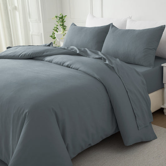 Bellemosa Premium Cotton Quilt Cover Set - Quilt Cover & Pillowcases - Charcoal Grey