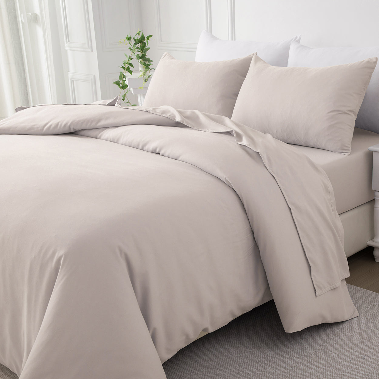 Bellemosa Brushed Microfibre Bed Sheets Set - Flat Sheet | Fitted Sheet | Pillowcases - Natural Beige