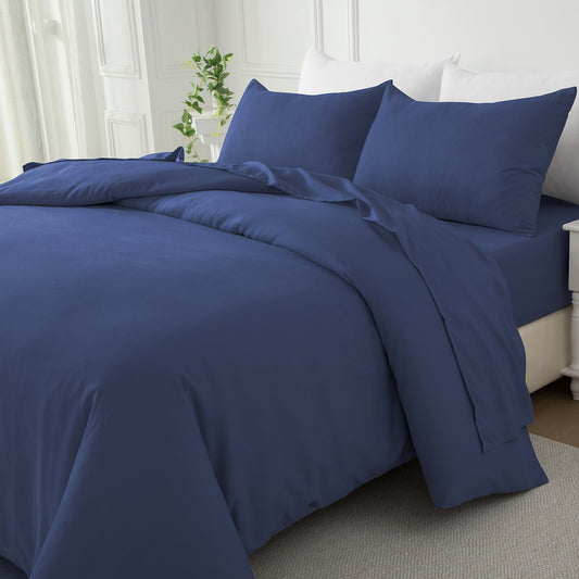 Bellemosa Brushed Microfibre Bed Sheet Set - Flat Sheet | Fitted Sheet | Pillowcases - Navy Blue