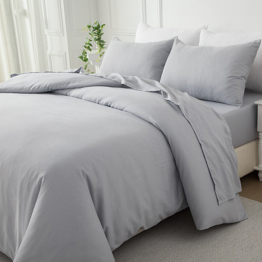 Bellemosa Brushed Microfibre Bed Sheets Set - Flat Sheet | Fitted Sheet | Pillowcases - Light Grey