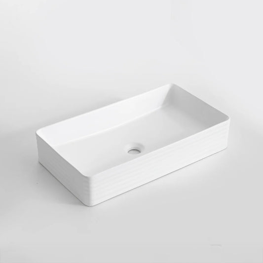 CLAYA RT-6034 Fluted Rectangle Ceramic Above Counter Basin – Matte White