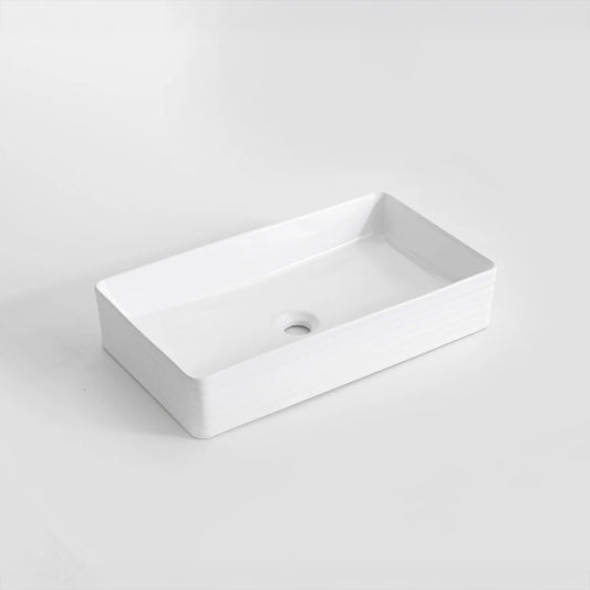 CLAYA RT-6034 Fluted Rectangle Ceramic Above Counter Basin – Gloss White