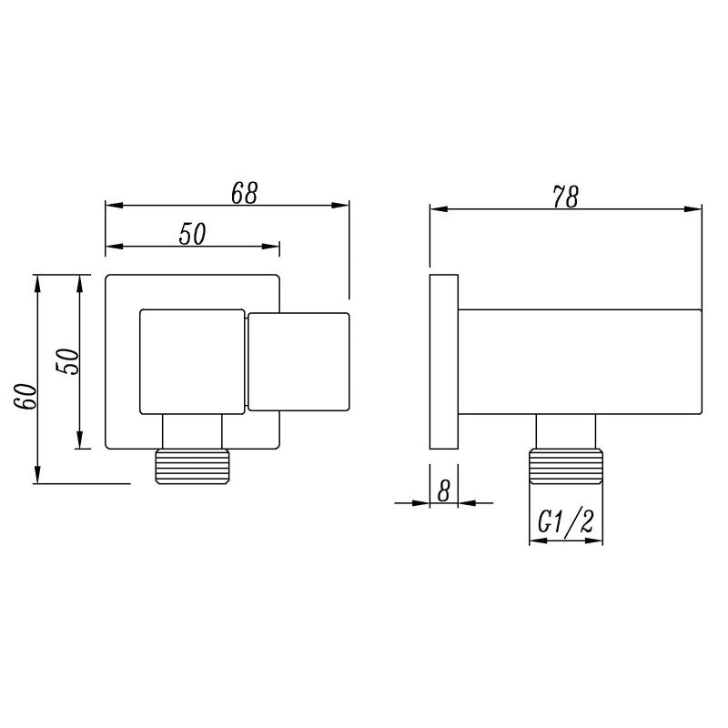 Fixed Handheld Shower Rail Square - Stainless Steel & Solid Brass - Chrome Silver