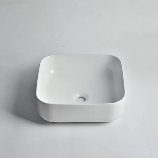 CLAYA SQ-385 380mm Square Ceramic Above Counter Basin – Gloss White