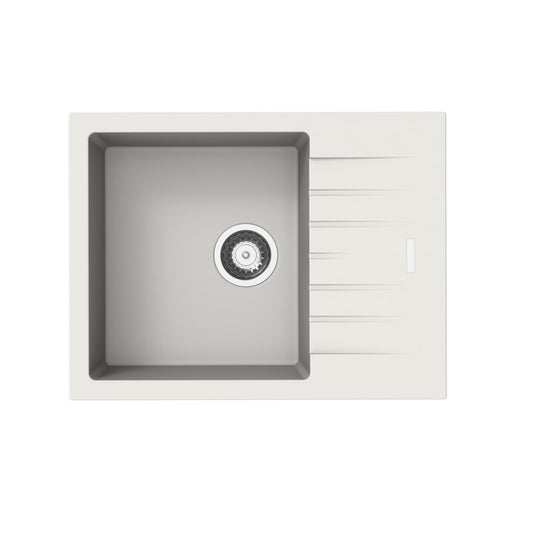 Carysil Granite Single Bowl Kitchen Sink with Drainboard City D100N - White