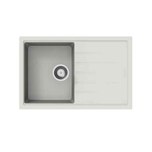 Carysil Granite Single Bowl Kitchen Sink with Drainboard Vivaldi D100S - White