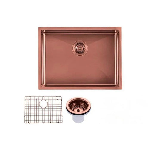 Stainless Steel PVD Single Bowl Kitchen Sink with Bottom Grid 600x450x300mm- Copper