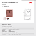 Load image into Gallery viewer, Stainless Steel PVD Coating Single Bowl Kitchen Sink with Bottom Grid 390x450x215mm - Copper