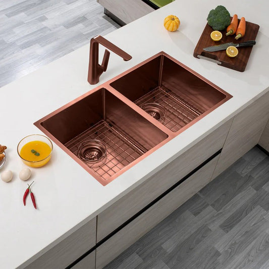 Stainless Steel PVD Double Bowl Kitchen Sink 820x457x230mm- Copper