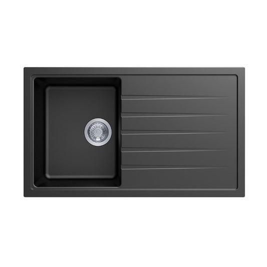Carysil Granite Stone Single Bowl Kitchen Sink with Draining Board 860x500mm - Black