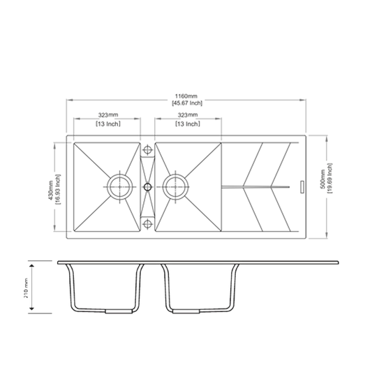 Carysil Granite Stone Double Bowl Kitchen Sink with Draining Board 1150x500mm - White