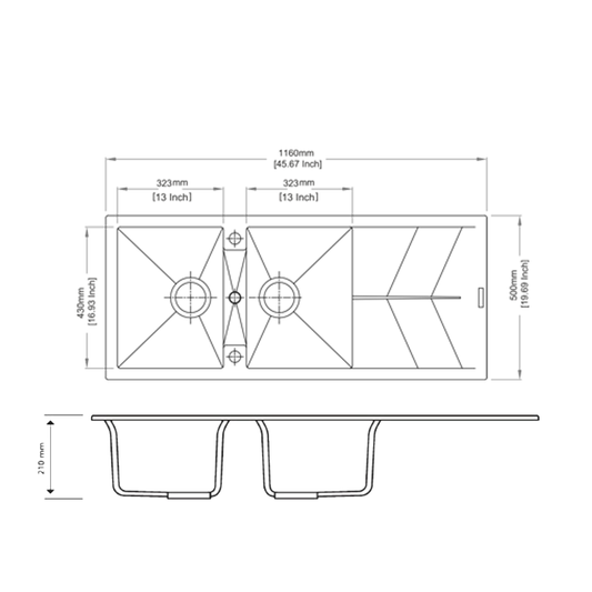 Carysil Granite Stone Double Bowl Kitchen Sink with Draining Board 1150x500mm - White