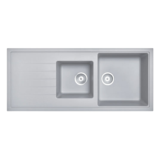 Carysil Granite Stone 1 1/2 Bowl Kitchen Sink with Draining Board 1160x500mm - Concrete Grey