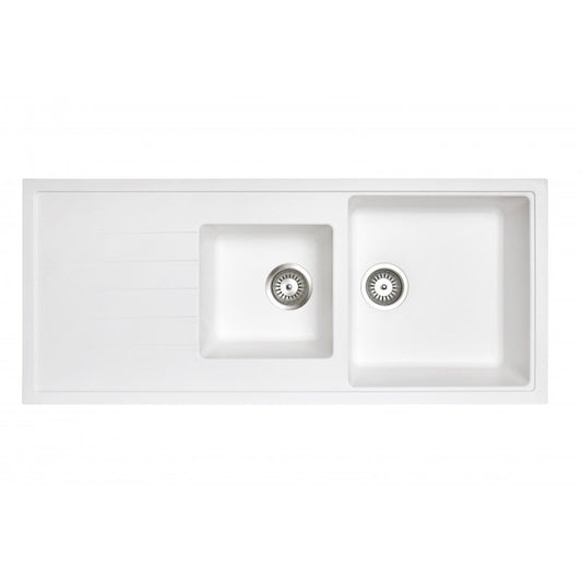 Carysil Granite Stone 1 1/2 Bowl Kitchen Sink with Draining Board 1160x500mm - White