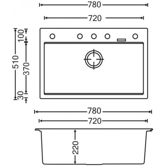Carysil Granite Stone Single Bowl Kitchen Sink 780x510x220mm - Concrete Grey