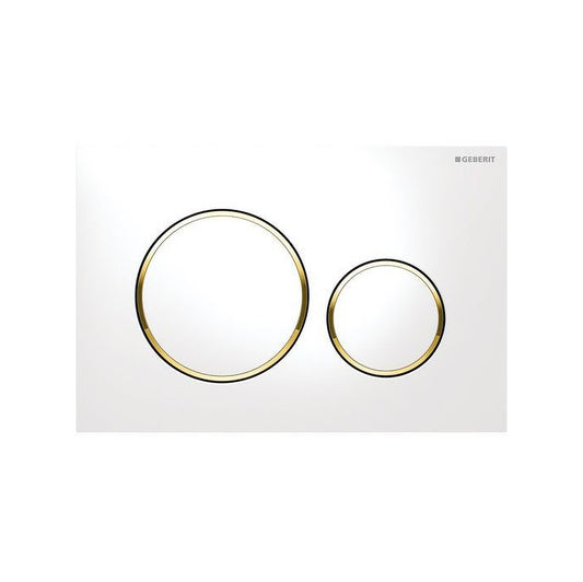 Geberit Sigma20 Dual Flush Plate – Matte White with Gold Trim