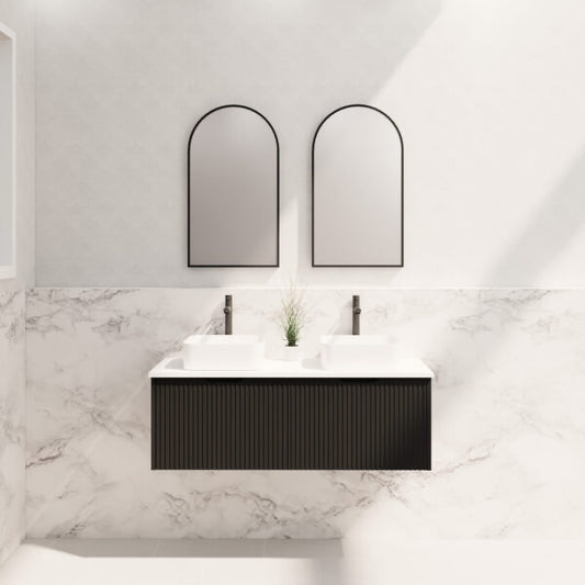 Vienna 1200mm Wall Hung Fluted Vanity Cabinet Double Bowl - Matte Black