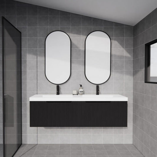Vienna 1500mm Wall Hung Fluted Vanity Cabinet (Double Bowl) - Matte Black