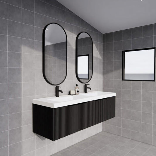 Vienna 1500mm Wall Hung Fluted Vanity Cabinet (Double Bowl) - Matte Black