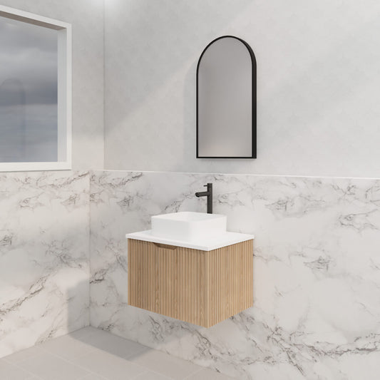 Vienna 600mm Wall Hung Fluted Vanity Cabinet - American Oak