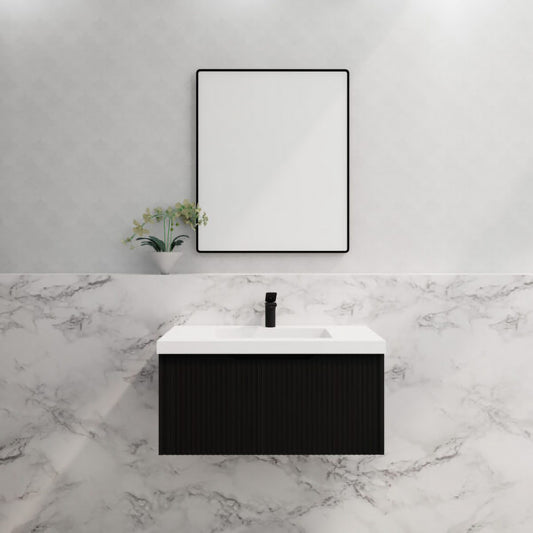 Vienna 900mm Wall Hung Fluted Vanity Cabinet - Matte Black