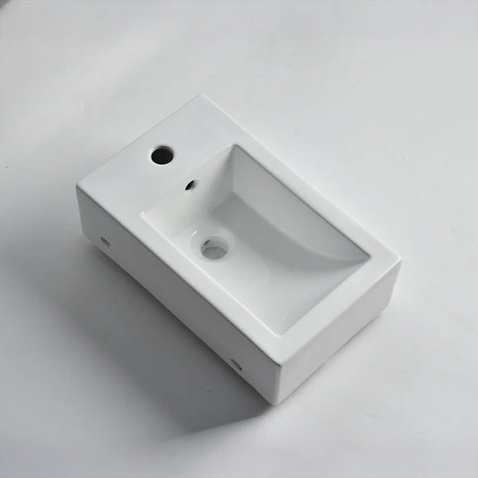 CLAYA WH-46-L Ceramic Above Counter or Wall Hung Basin – Left Tap Hole - Gloss White