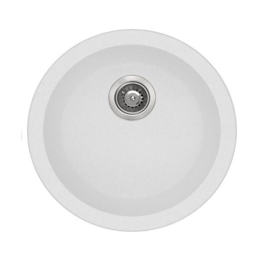 Granite Arete Stone Round Single Bowl Kitchen Sink 460mm - White