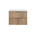 Load image into Gallery viewer, Bali 900mm Wall Hung Fluted Vanity – American Oak – white carrara stone top