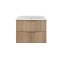Load image into Gallery viewer, Bali 900mm Wall Hung Fluted Vanity – American Oak – handy ceramic top