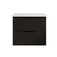 Load image into Gallery viewer, Upgrade your bathroom with the Bali 900mm Wall Hung Vanity. Matt Black finish, fluted design, soft-close drawers and premium top options.-Vanity-White Carrara Stone Top-Ezymall AU