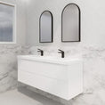 Load image into Gallery viewer, Upgrade your bathroom with the Bali 1500mm Double Bowl Wall Hung Vanity. Matt White finish, fluted design, spacious storage and premium top options.-Vanity-Cabinet Only-Ezymall AU