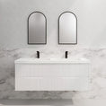 Load image into Gallery viewer, Upgrade your bathroom with the Bali 1500mm Double Bowl Wall Hung Vanity. Matt White finish, fluted design, spacious storage and premium top options.-Vanity-Cabinet Only-Ezymall AU
