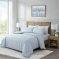 Load image into Gallery viewer, Tranquil blue brushed microfibre quilt cover set with soft geometric lines. Smooth, durable, and easy-care. Includes 1 quilt cover and 2 pillowcases.-Bedding-Single-Ezymall AU