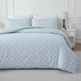 Load image into Gallery viewer, Tranquil blue brushed microfibre quilt cover set with soft geometric lines. Smooth, durable, and easy-care. Includes 1 quilt cover and 2 pillowcases.-Bedding-Single-Ezymall AU