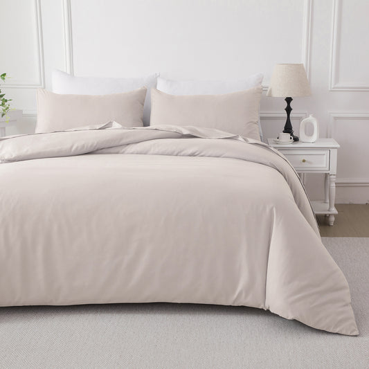 Natural beige brushed microfibre quilt cover set styled on a bed