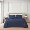 Load image into Gallery viewer, Front view of the navy blue premium cotton quilt cover set