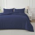 Load image into Gallery viewer, Navy blue premium cotton quilt cover set in a modern bedroom