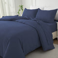 Load image into Gallery viewer, Navy blue premium cotton quilt cover set styled on a bed