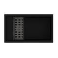 Load image into Gallery viewer, Black granite single bowl kitchen sink made from durable granite quartz stone, featuring deep bowl design with bottom grid and colander included.-Kitchen Sink-Ezymall AU