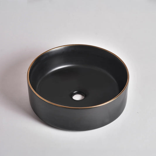 CLAYA brighton 36 360mm ceramic round basin matte black with gold rim