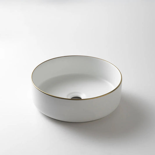 CLAYA brighton 36 360mm ceramic round basin matte white with gold rim