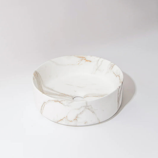 CLAYA fusion 36 ceramic above counter basin matte white carrara – view 2